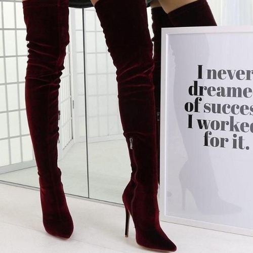 New women's boots: European and American-style over-the-knee boots with pointed toes, stretchy elastic material, and a sleek matte finish.