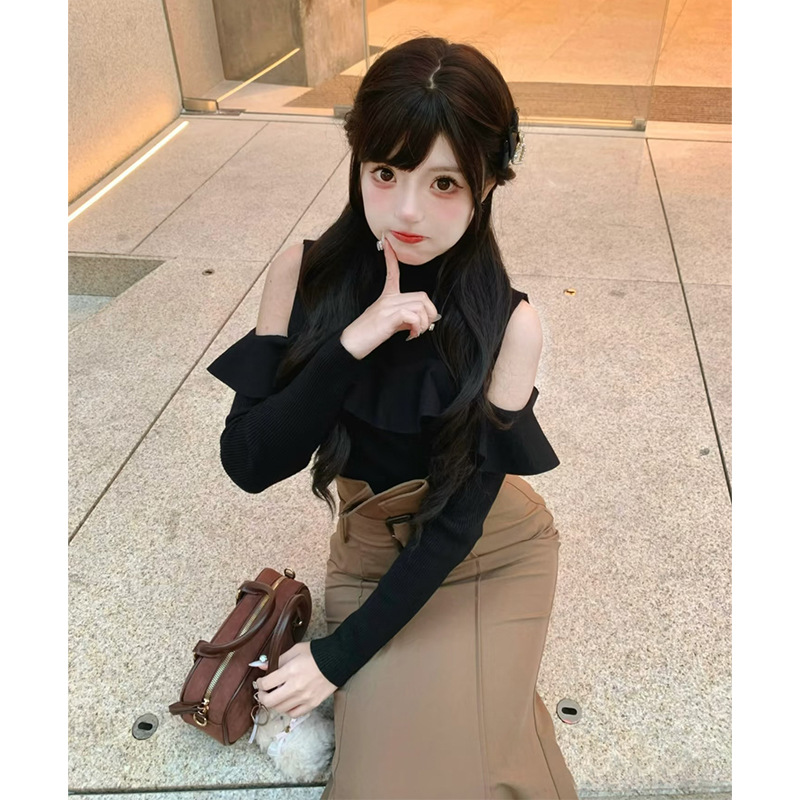 【慧琳】国境を越えた日系2023春夏半高襟ハスの葉の縁に肩を出したニットウェア23B041/24B125