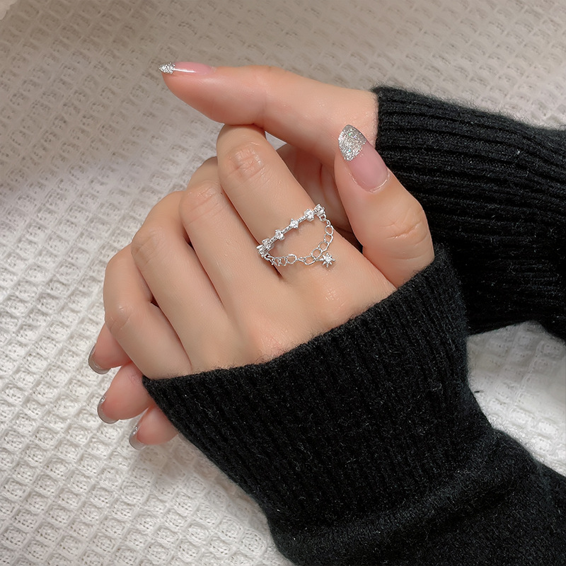 Star Pattern Simple Style Star Copper Inlay Zircon Charm Ring