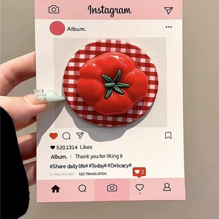 Suitable for Magsafe Magnetic Suction Bracket, Cute Red Plaid Stereo Tomato Hot Style, Super Strong Adsorption, Retractable for Women