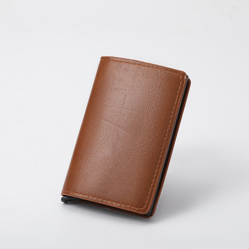 Men's ultra-thin carbon fiber RFID card holder automatic flip aluminum card holder wallet