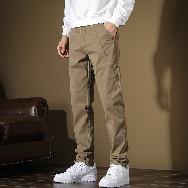 Men's Casual Pants 2023 Slim Straight Elastic Autumn New Solid Color Cuffed Men's Work Pants