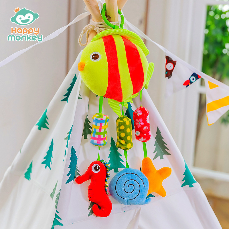 Juguete Colgante para Cuna de Bebé Happymonkey, Campana de Viento, Sonajero de Mano, Peluche Colgante para Bebé