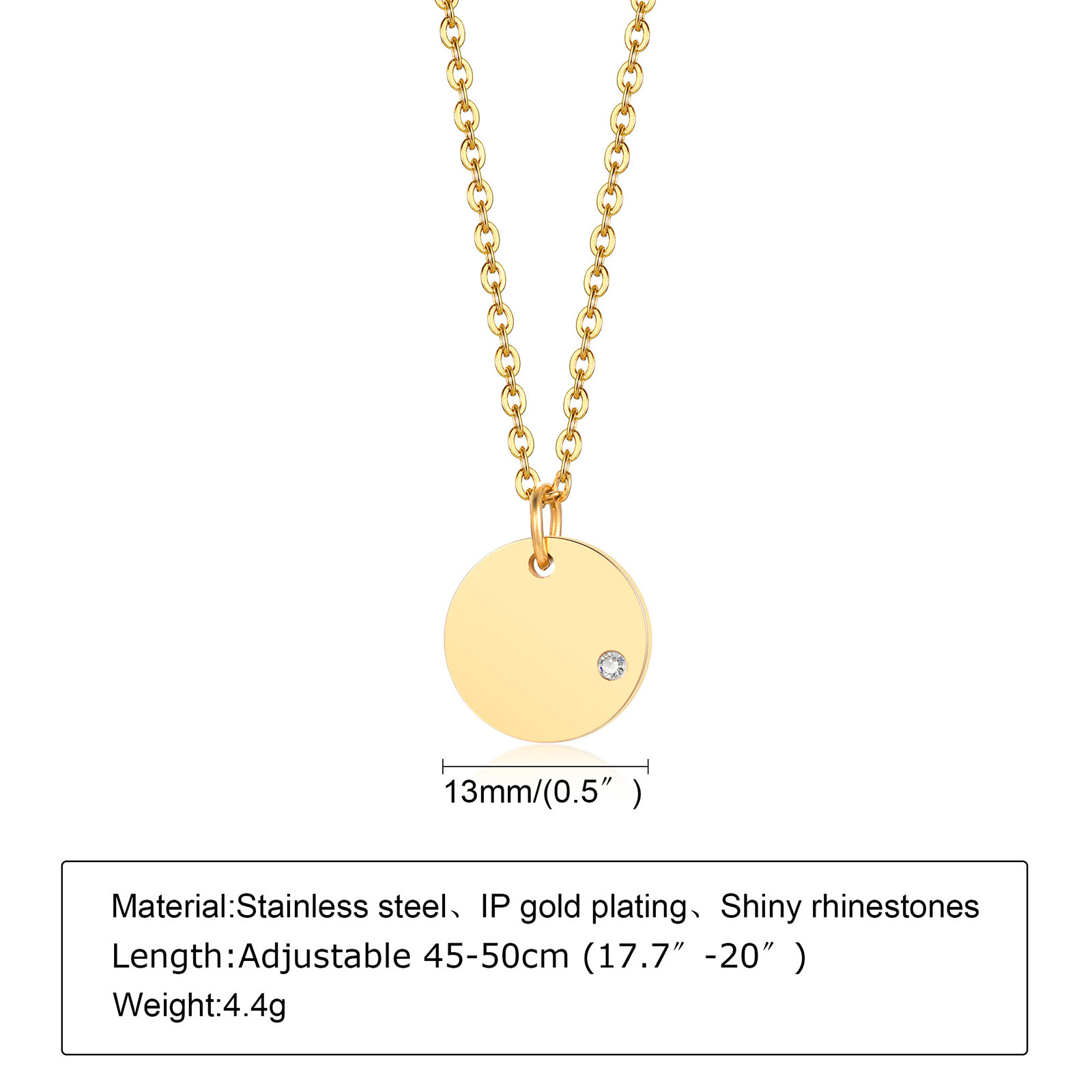 Chinoiserie Round Stainless Steel Titanium Steel Inlay Artificial Diamond Pendant Necklace 1 Piece