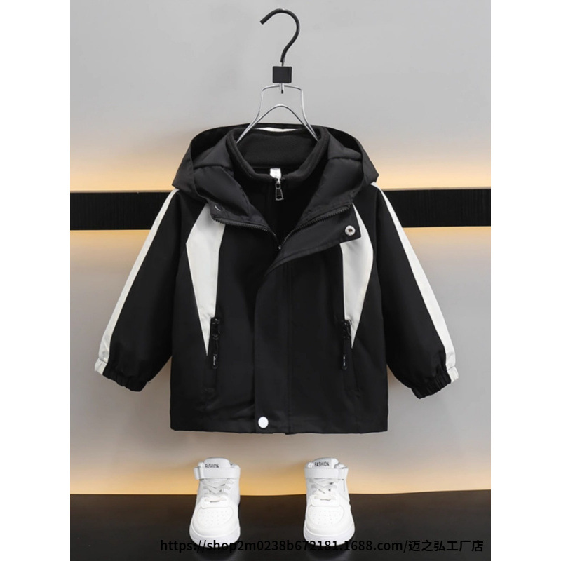 소년의 가을 충전 옷 2023 새로운 어린이 겨울 서양식 기모 봄과 가을 옷 어린이 3 대 1 코트 트렌디