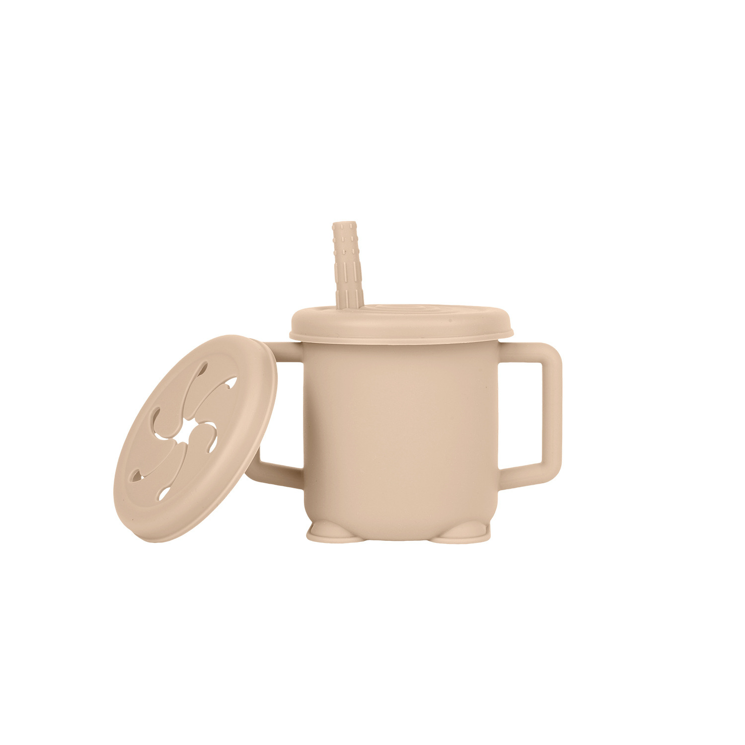 Taza de agua de silicona para niños de grado alimenticio con tapa, taza de doble propósito, mango portátil resistente a la caída, taza de aprendizaje de patos de pato para bebés