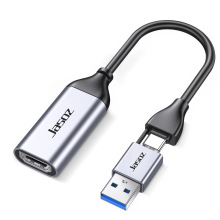 跨境爆款 双头USB-C视频采集卡双USB转HDMI母 TYPE-C视频转换头