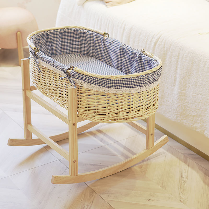 Portable Baby Cradle Car Woven Rattan Sleeping Basket Bed Solid Wood Basket Cradle Bed to Soothe Newborns When Going Out