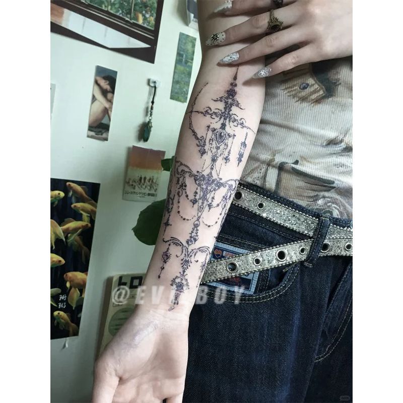 New Cross Thorn Chain Herbal Tattoo Sticker Niche Social Ins High-Value Arm Trendy Cool Realistic Tattoo