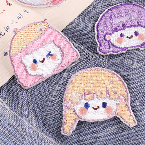 Computer embroidered logo cartoon cute girl avatar badge stickers clothing accessories diy self-adhesive embroidery cloth stickers