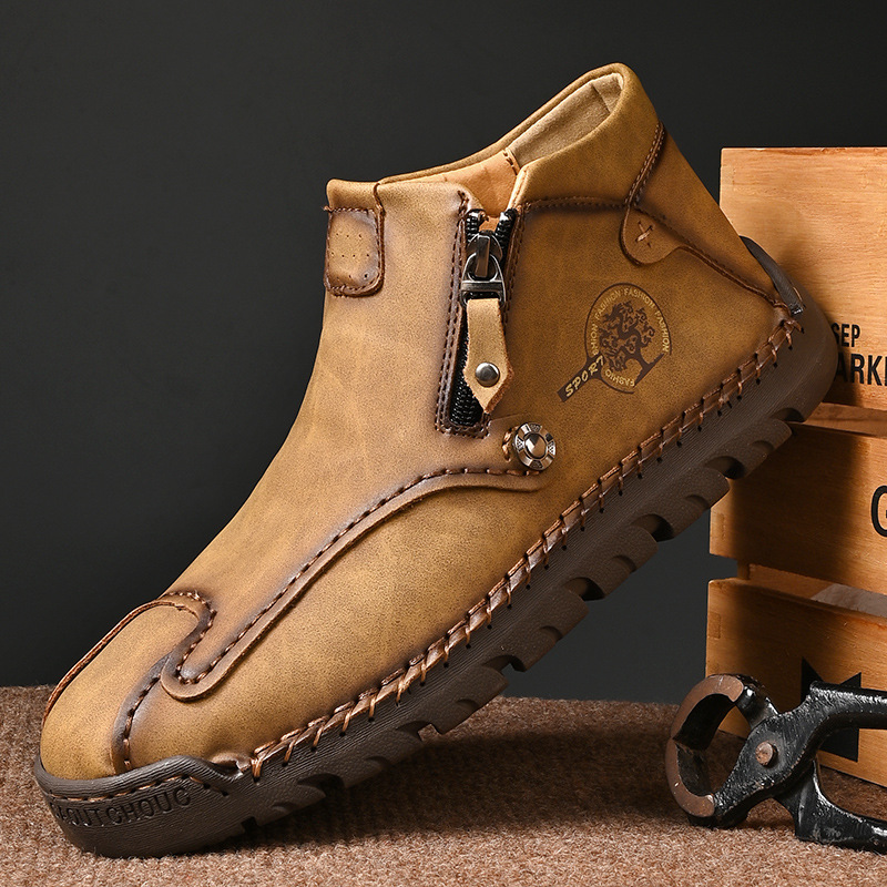 Classic Men's Leather Chukka Boots Handmade Autumn Winter Business_voghion.com