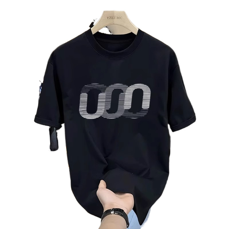 欧美式休闲风纯棉短袖t恤男ins潮牌原创字母印花圆领宽松上衣小众