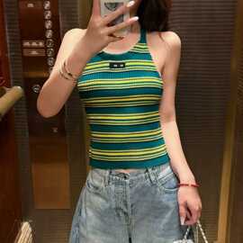 缪系~内搭王单品秀场款撞色条纹挂颈露背欲吊带背心女