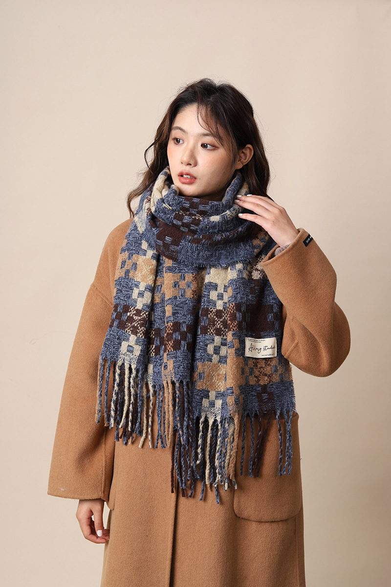 Autumn and winter atmosphere woven plaid fringe warm scarf couples, enlarged thick long scarf, shawl for warmth_voghion.com