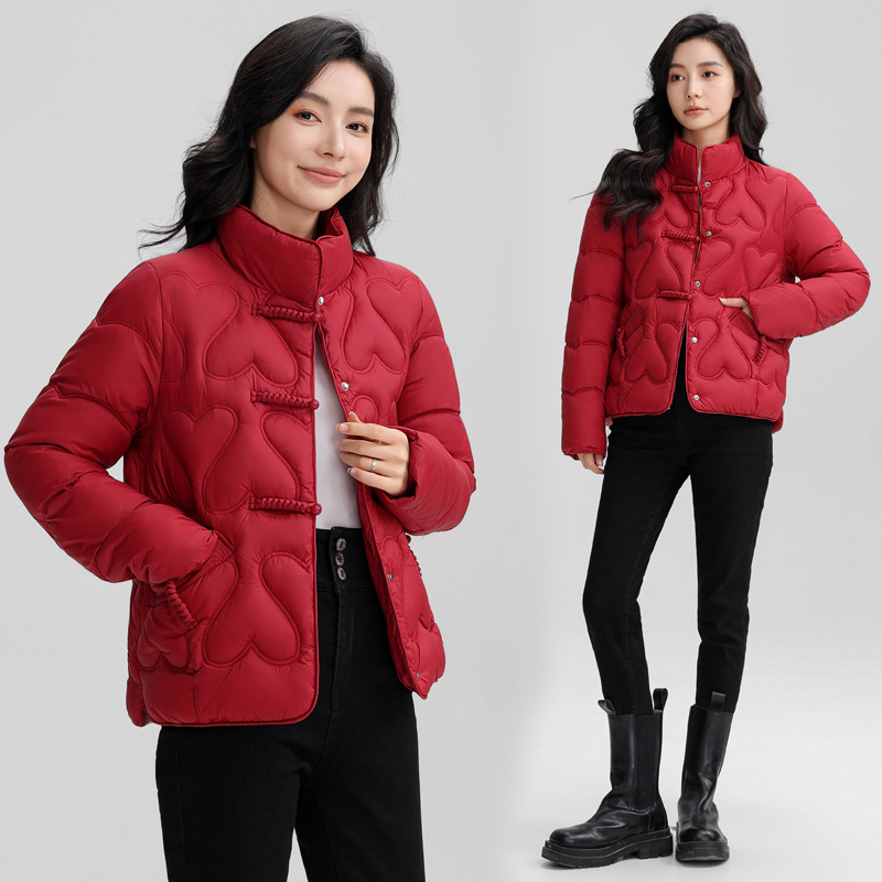 New Chinese style 2024 winter retro button down short fashion stand collar lightweight women's cotton Down jacket_voghion.com