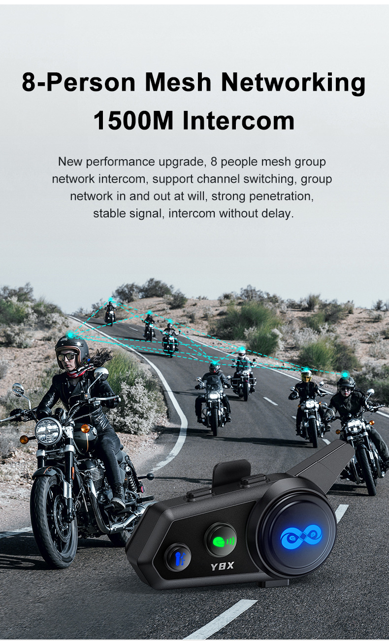 Cross-border Y8X helmet Bluetooth headset, 8-person MESH network helmet intercom headset, helmet Bluetooth headset