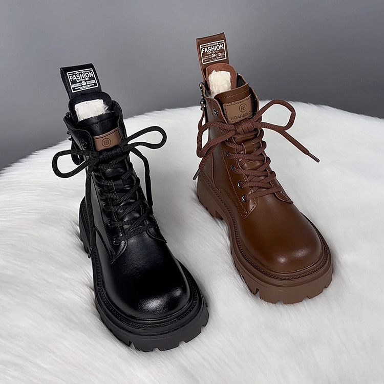 厚底系带圆头百搭雪地靴女2024新款冬季加绒加厚靴东北大棉靴女冬