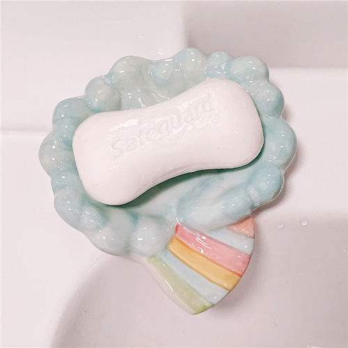 Luxury Rainbow Cloud Drainage Soap Box Bathroom High-end Creative No Hole Ceramic Soap Box Fairy Soap Plate 