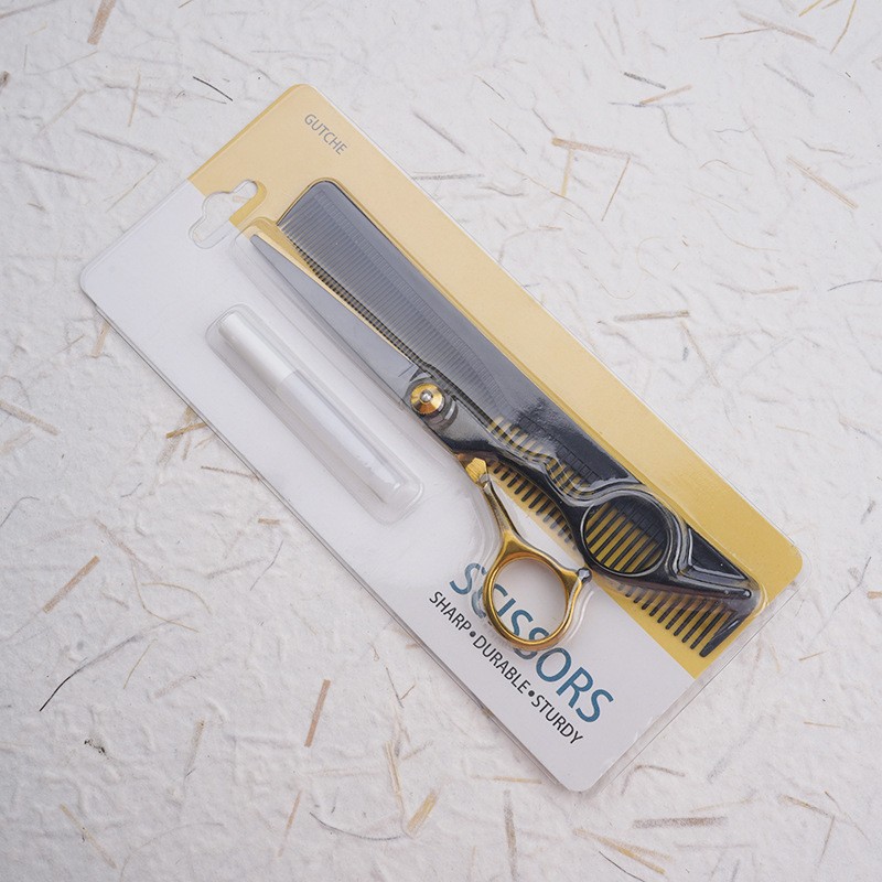 블랙 골드 플랫 가위 [블리스터 종이 카드 + 케어 오일 빗]