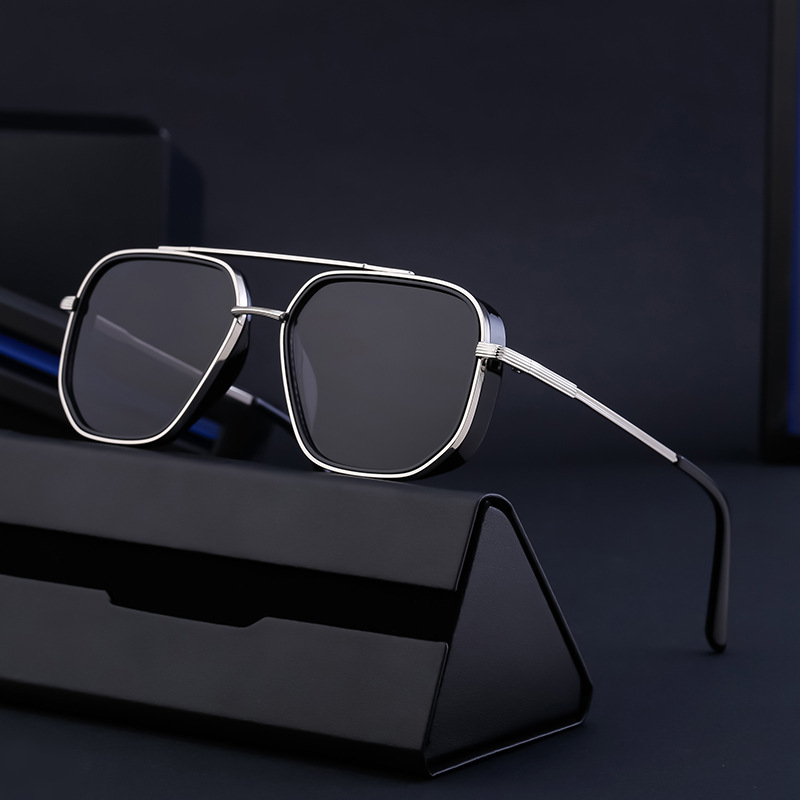 2024 Nieuwe modetrend Casual veelzijdige Europese en Amerikaanse punkstijl zonnebril voor heren Retro Box-zonnebril voor heren_voghion.com
