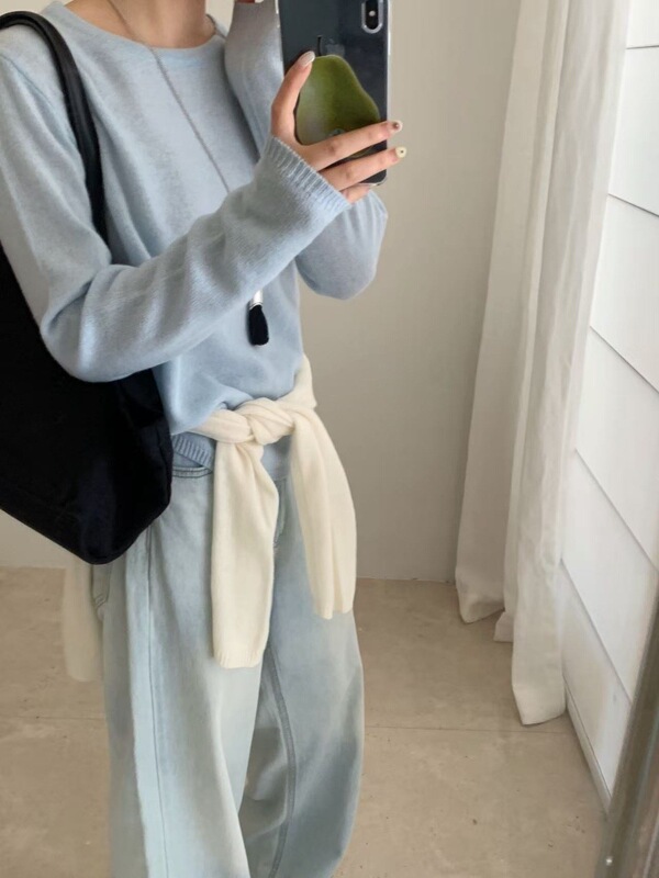 100全羊毛韩系温柔风软糯毛衣女秋冬新款宽松慵懒针织衫打底上衣|undefined