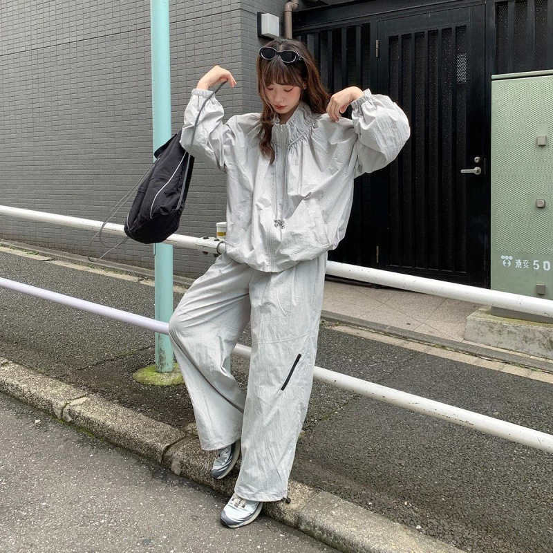 抽绳冲锋衣半身裙长裤套装女宽松外套短裙休闲裤两件套一整套穿搭|undefined