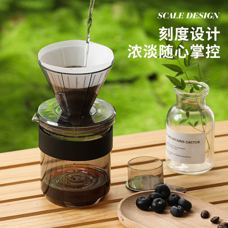 Set de cafetera de lavado de mano viaje portátil camping con escala 3 en 1 taza de filtro de café refrigerador al aire libre