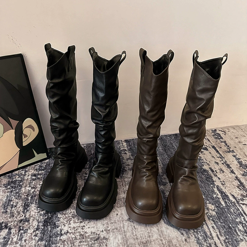 Быстрый штатив высокие сапоги рыцаря женский 2024 осень и зима новый толстое дно не увеличивается, но колено сапоги рукава модные сапоги