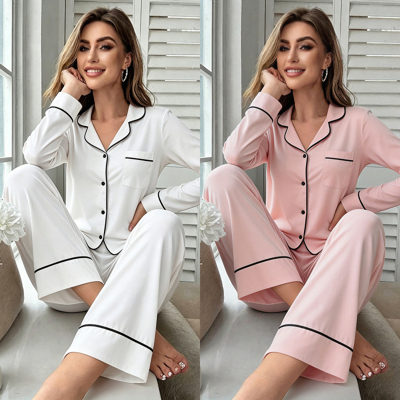 Pijama de Manga Larga para Mujer Set de 2 piezas de poliéster, transpirable, elástico, cálido, para casa y hotel