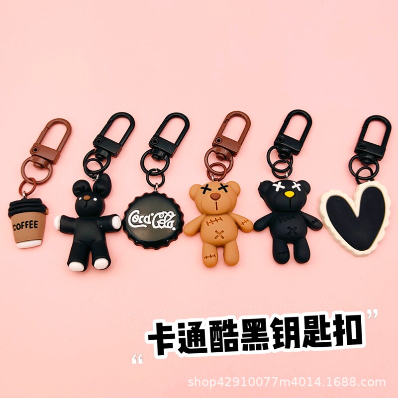Explosive card can cool black bear key chain super cute black rabbit love bag pendant girlfriends couple small gift