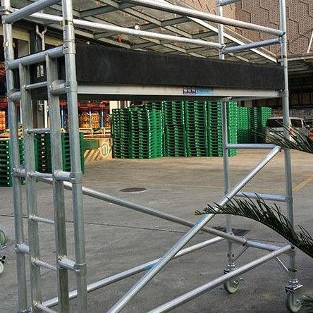 外贸custom款快拆脚手架 铝合金带斜撑工厂园区产地货源双宽阔梯