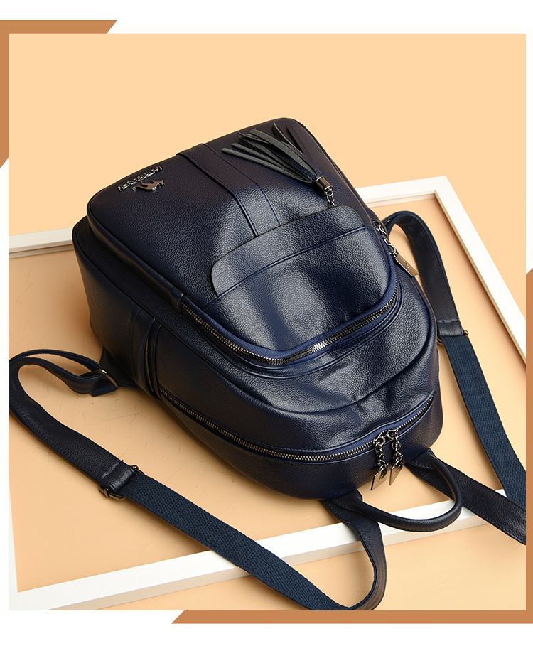 2024 New Street Trend Fashion PU Soft Leather Women's Large Capacity Backpack Travel Bag Tassel Design_voghion.com