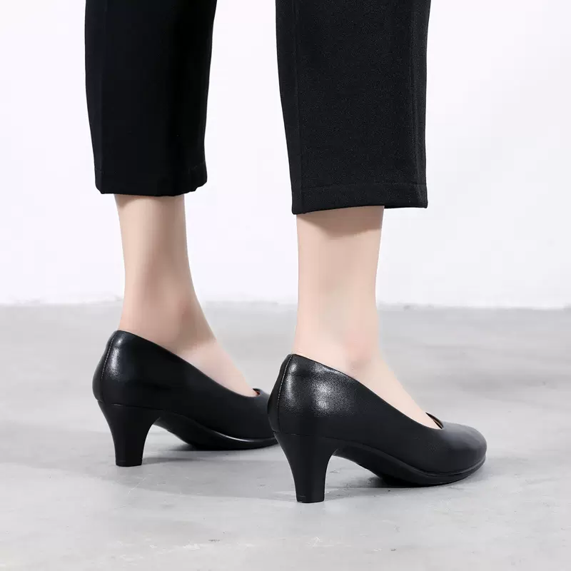 工作鞋女黑色软底工鞋职业鞋女夏皮鞋面试空姐鞋酒店平底单鞋浅口