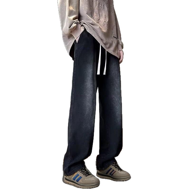 2025 New American Light Blue Jeans Men's Summer Thin Straight Loose Wide Leg Casual Long Pants for Men