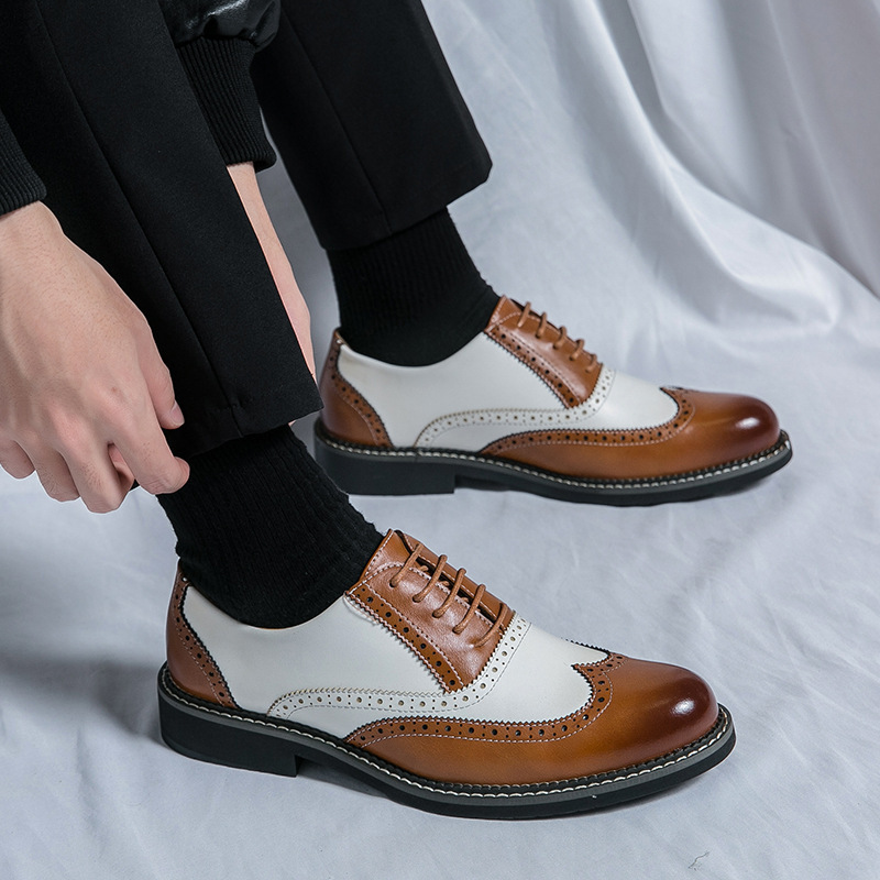 Cross-border gran bloque tallado zapatos de cuero 2024 nuevos zapatos de negocios de hombre bloque zapatos de boda personales británicos