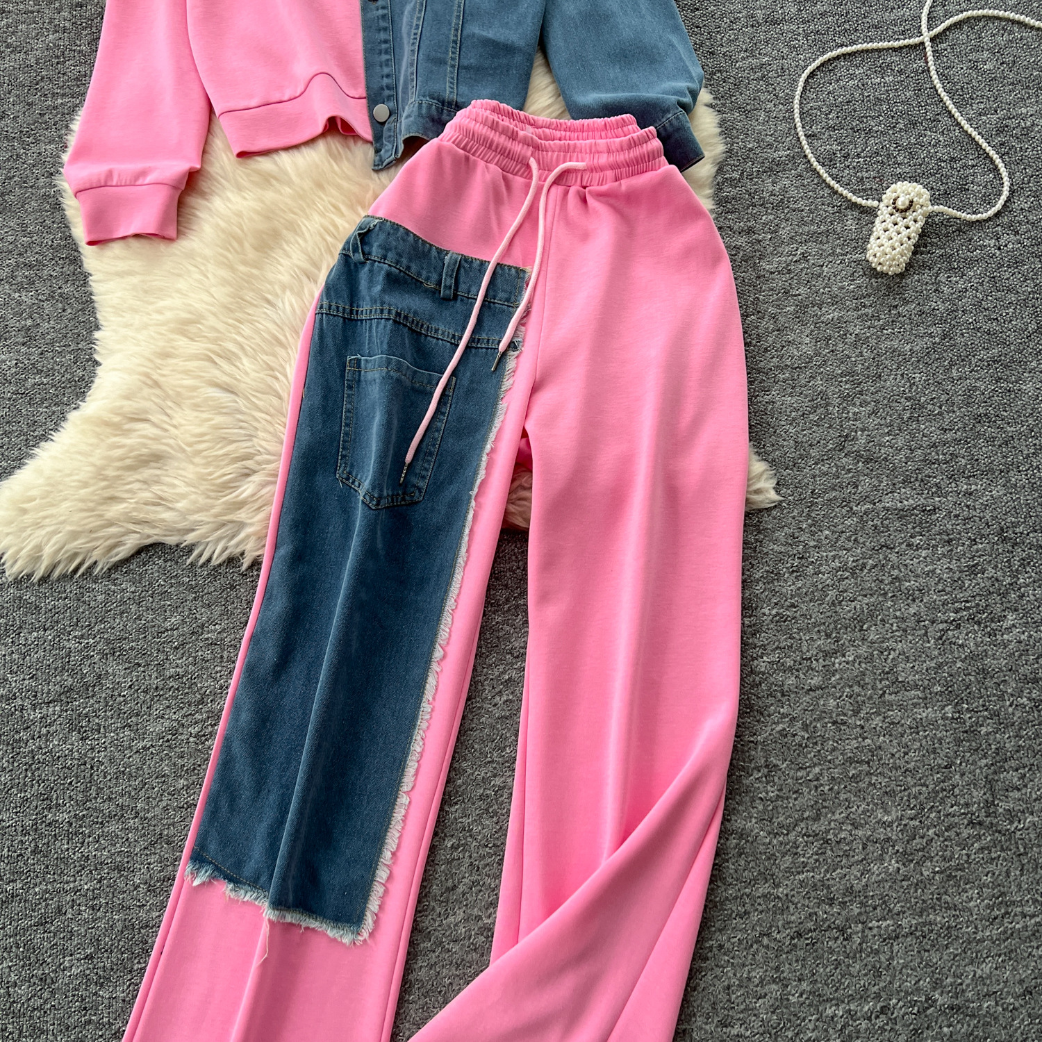 Conjunto de pantalón para mujer sudadera con capucha y jeans anchos_voghion.com