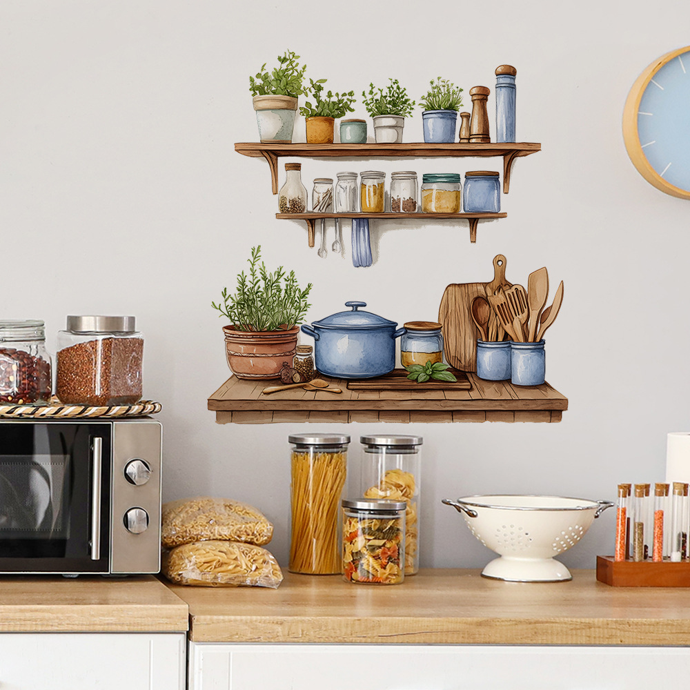 fun-e296彩绘厨房置物架厨具餐厅家居墙面背景美化装饰墙贴纸