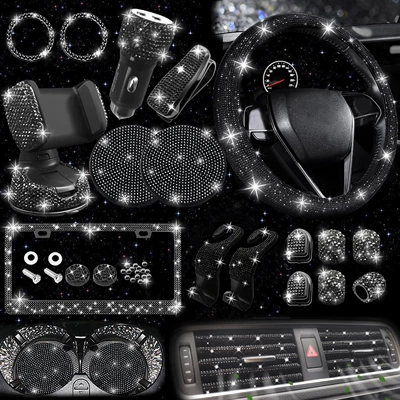 Steering wheel cover All Seasons, Anti-Slip Diamond Combination - black-38cm