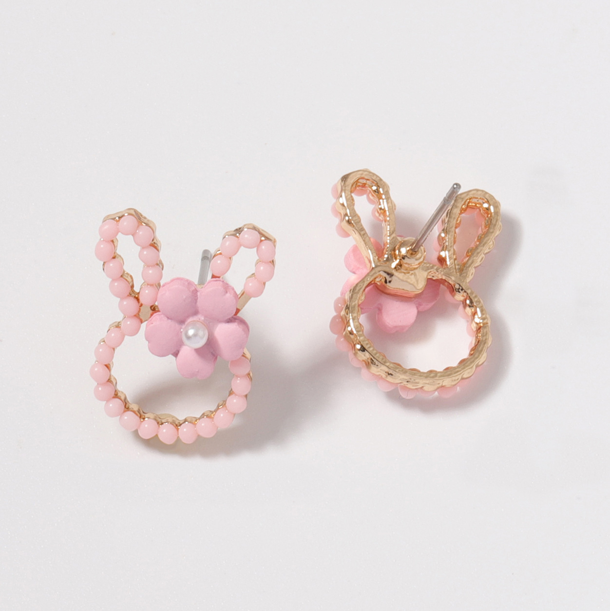 1 Paire Style De Bande Dessinée Mignon Lapin Fleur Placage Incruster Alliage De Zinc Perle D'Imitation Boucles D'Oreilles display picture 12