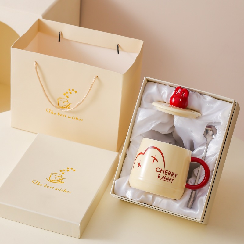 Caricatura encantadora conejo cerámica taza de leche casera taza de desayuno con tapa de regalo taza de agua taza de café pareja