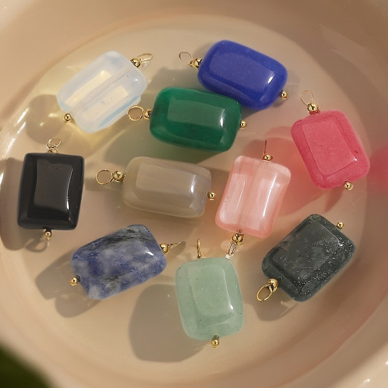 Piedra natural de acero inoxidable hecha a mano colgante colgante cuadrado DIY collar pendientes pulseras joyas accesorios al por mayor
