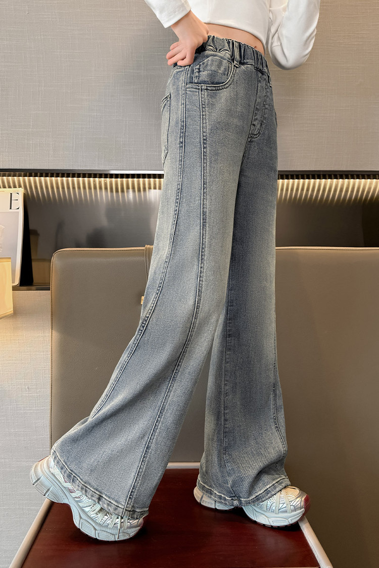 Men's Clothing Vintage Blue Flared Jeans For Kids - Stretchable Waistband, Comfortable Denim Fabric, Unisex Design For Boys & Girls (120cm-170cm)_voghion.com