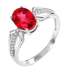 欧美时尚红石榴石戒指女个性简约开口镀银指环食指单身宝石饰品