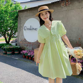 绿色24年新款韩版设计感娃娃领俏皮甜美可爱宽松减龄连衣裙短女