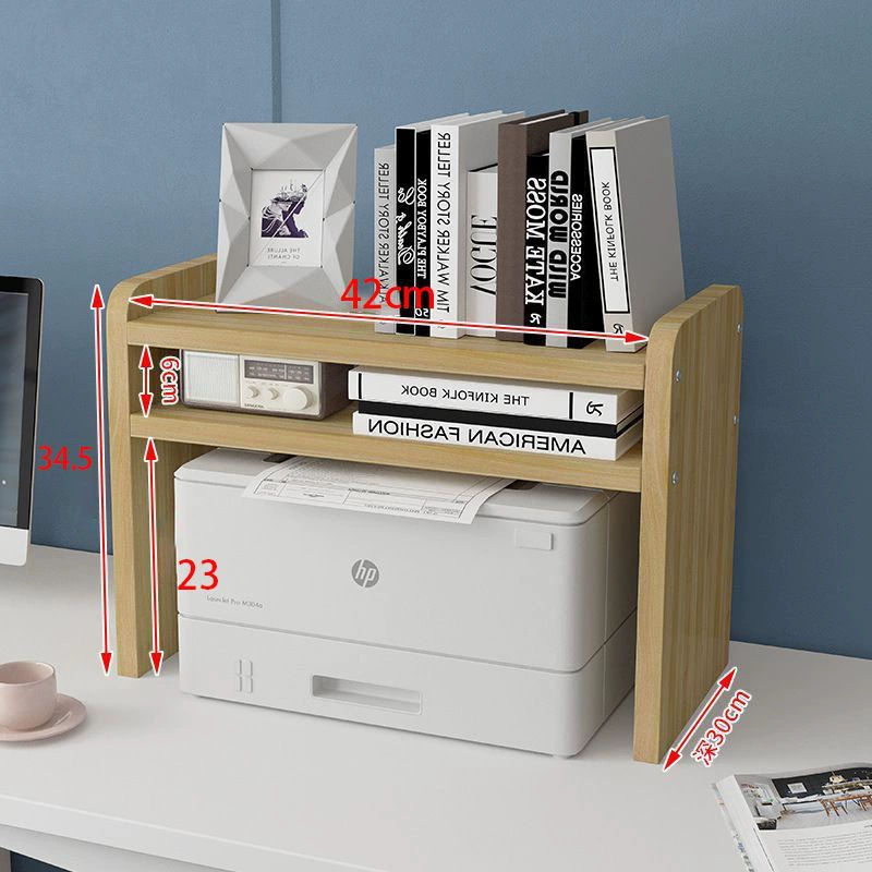 Printer Storage Rack - Desktop Multi-Layer Office Organizer, Desk Shelf Stand in White/Black/Wood