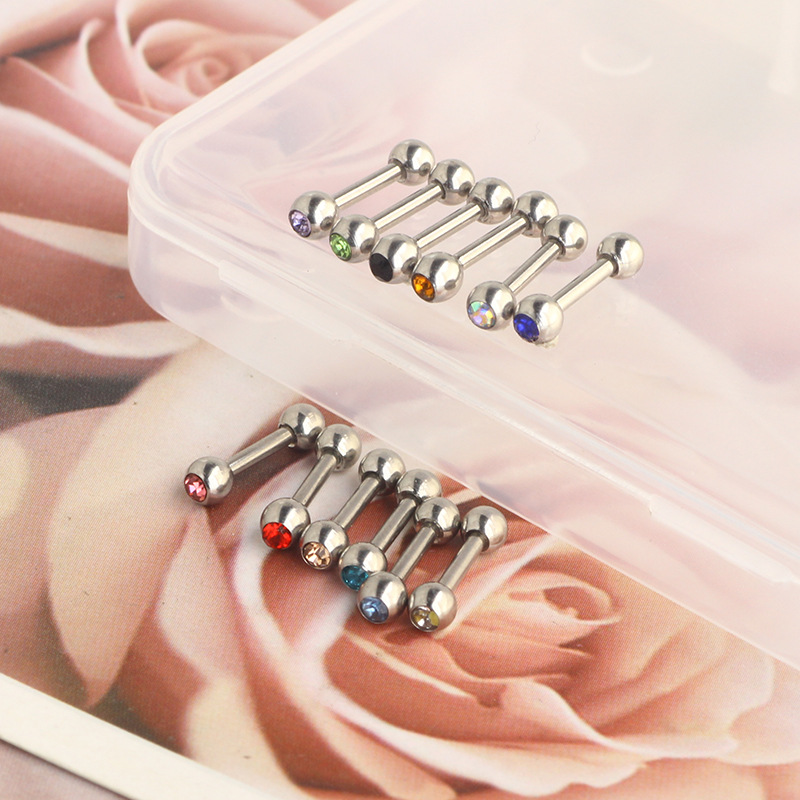 Stainless Steel Single Head Rhinestone Star Ear Stud Cartilage Piercing Jewelry 1.2*6*3 Straight Rod detail image 7