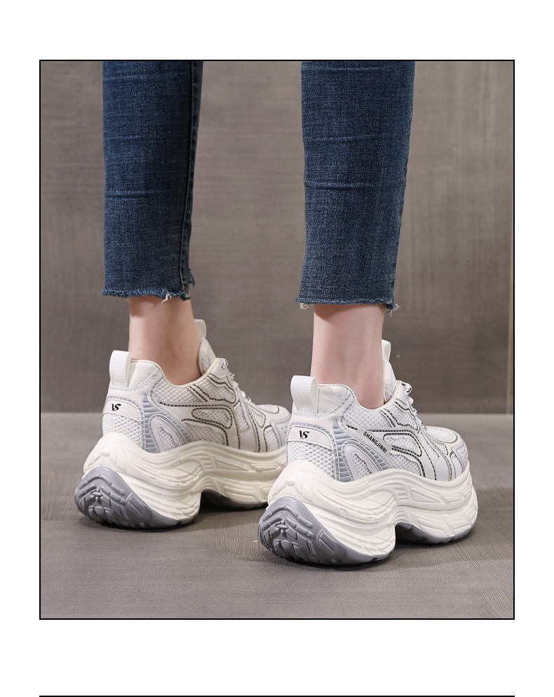 Giày sneaker chunky nữ đế dày lưới thoáng khí tăng chiều cao — Màu trắng chi tiết 16
