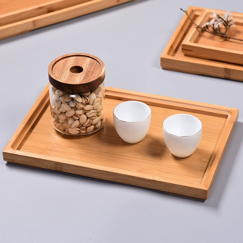 Rectangular Bamboo Serving Tray with Handle, Natural Bamboo Wood, Multiple Sizes (22×13–70×50 cm)