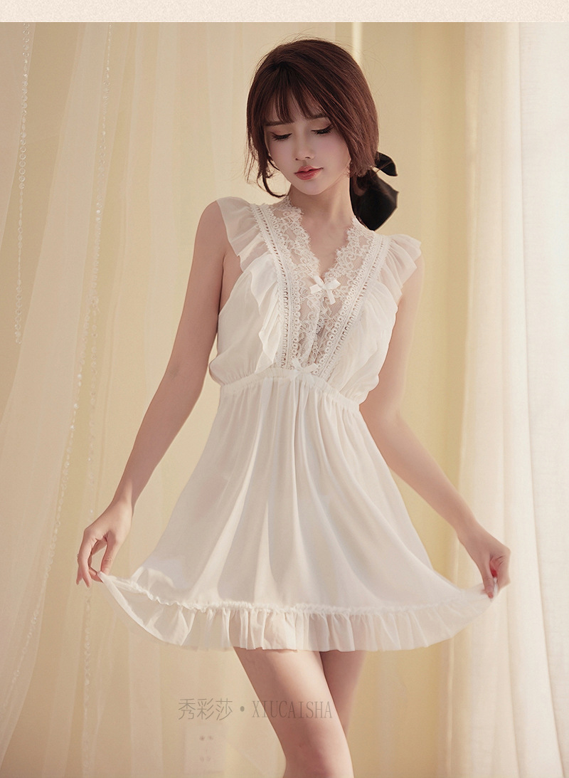 Plus Size Lace Babydoll Nightgown, Short Skirt Style, Black One Size — detail image 11