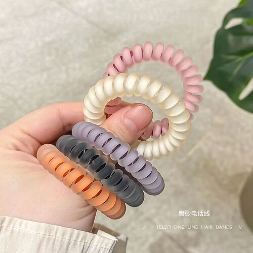 Colorful transparent sanding phone cord, simple and durable high elasticity elastic band for women's hair tying, ponytail hair tie, hair cord cover